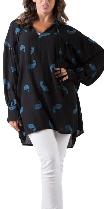 Paisley Tiered Blouse - Shop at Zia -- balloon sleeves, Buttons, Keyhole, Made in Italy, paisley, top, tunic, v neck