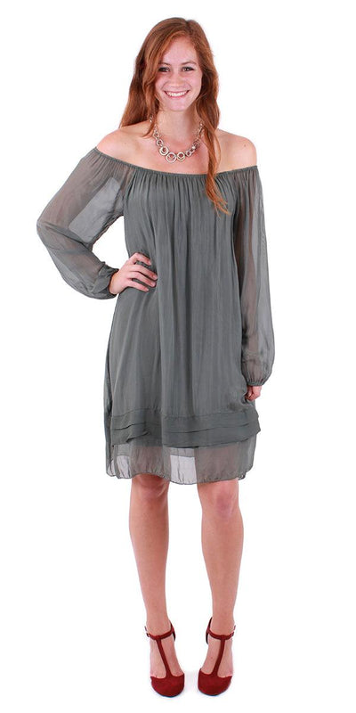 Off Shoulder Silk Dress - Shop at Zia -- 60556, dress, Dresses, made in italy, off shoulder, silk