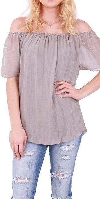 Off Shoulder Peasant Blouse - Shop at Zia -- 2055, blouse, made in italy, off shoulder, silk, Tops & Blouses