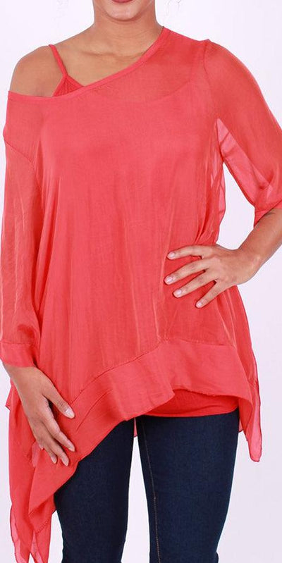 Silk Two Piece Blouse - Shop at Zia -- blouse, kaftan, made in italy, one size fits all, spaghetti strap, Tops & Blouses