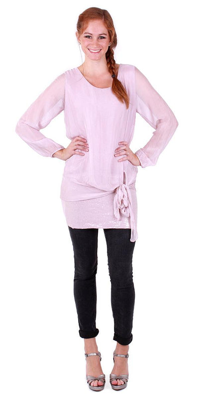 Silk Sequin Tunic with Side Tie - Shop at Zia -- 1704, blouse, dress, Dresses, sequin, silk, Tops & Blouses