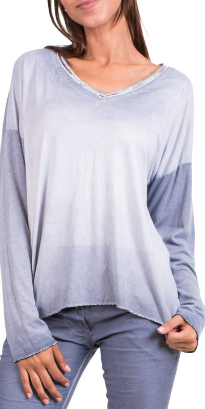 Suede Sequins V-Neck Blouse - Shop at Zia -- blouse, fall, long sleeve, made in italy, Tops & Blouses, winter