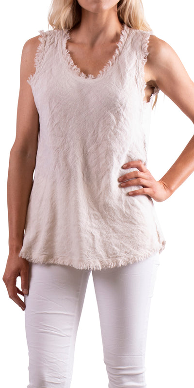 Linen Top with Raw Edge Mesh - Shop at Zia -- 100% linen, classic look, cotton, italian linen, linen, linen top, made in italy, pure linen, Raw Edge, Scoop Neck, short sleeve, top, versatile