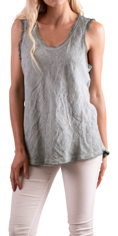 Linen Top with Raw Edge Mesh - Shop at Zia -- 100% linen, classic look, cotton, italian linen, linen, linen top, made in italy, pure linen, Raw Edge, Scoop Neck, short sleeve, top, versatile