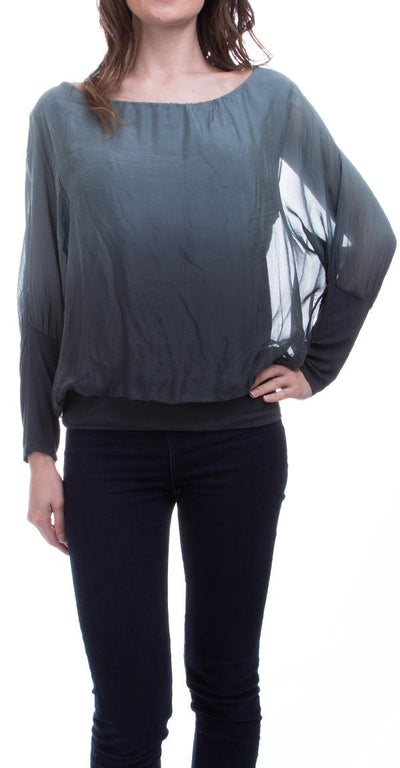 Ombre Sweater Blouse - Shop at Zia -- 3/4 sleeve, blouse, elastic band, made in italy, ombre, one size, silk, Tops & Blouses