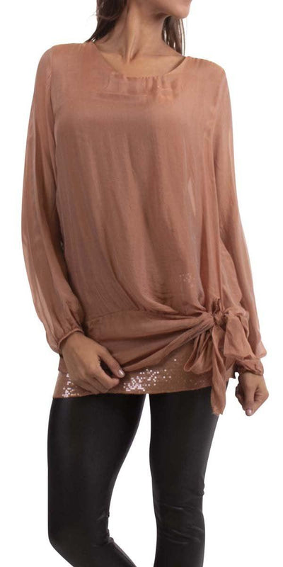 Silk Sequin Tunic with Side Tie - Shop at Zia -- 1704, blouse, dress, Dresses, sequin, silk, Tops & Blouses