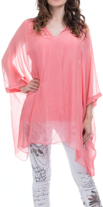 V-Neck Silk Kaftan Top - Shop at Zia -- 17818, kaftan, made in italy, One Size, OS, silk, top, Tops & Blouses, v neck