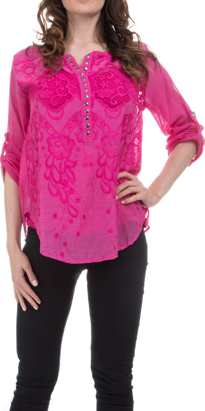 Embroidered Cotton Blouse with Sequins - Shop at Zia -- 2 Piece, blouse, Embroidered, made in italy, sequins, tops, Tops & Blouses