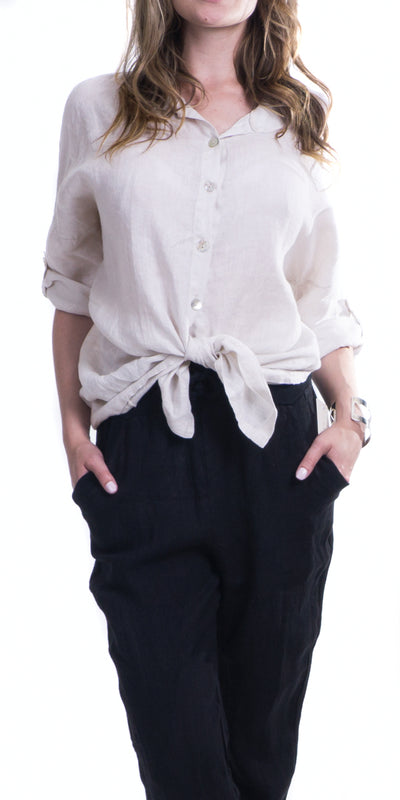 Button Down Shirt with Keyhole - Shop at Zia -- Button Down, Buttons, Keyhole, Linen, Made in Italy, Tab Sleeves