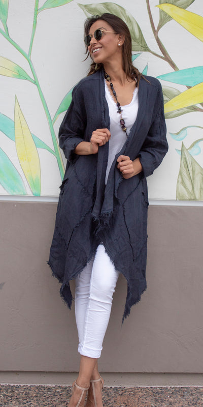 Long Open Linen Cardigan - Shop at Zia -- 100% linen, linen, made in italy, one size, one size fits all, spring jacket, SUMMER JACKET