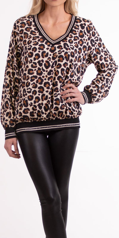 Leopard Print V-Neck Blouse - Shop at Zia -- 100% Viscose, 1858L, fall, Made in Italy, One Size, OS, resort, resort wear, V-Neck, winter
