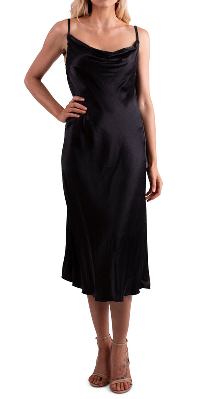 Midi Satin Spaghetti Strap Dress - Shop at Zia -- dress, Dresses, long, made in italy, maxi dress, maxi length, one size, one size fits all, viscose