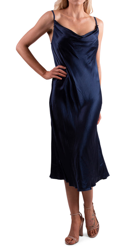 Midi Satin Spaghetti Strap Dress - Shop at Zia -- dress, Dresses, long, made in italy, maxi dress, maxi length, one size, one size fits all, viscose