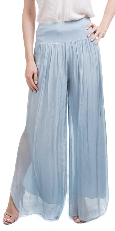 Side Slit Silk Pant - Shop at Zia -- gigi moda, layers, made in italy, Pants, Pants & Skirts, Side Split, silk, Wide Leg