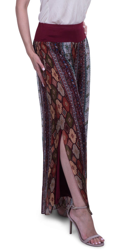 Geometric Flower Slit Pant - Shop at Zia -- fall, italian outlet, made in italy, one size, Pants & Skirts, silk