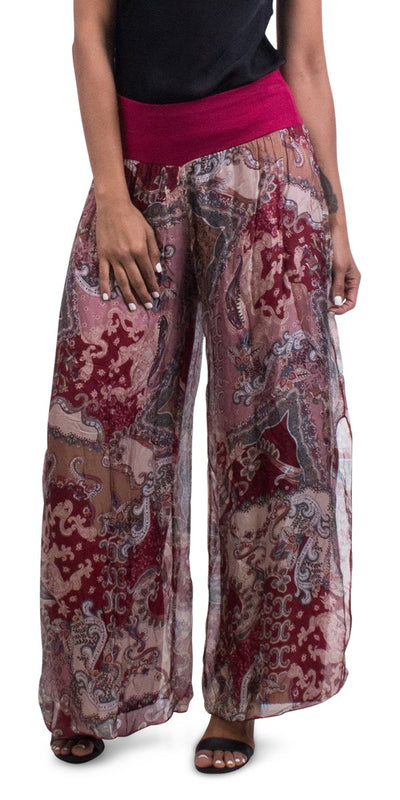 Paisley Print Silk Pants - Shop at Zia -- elastic waist, fall, italian outlet, loose fit, made in italy, mandala pants, one size, one size fits all, Pants & Skirts, silk