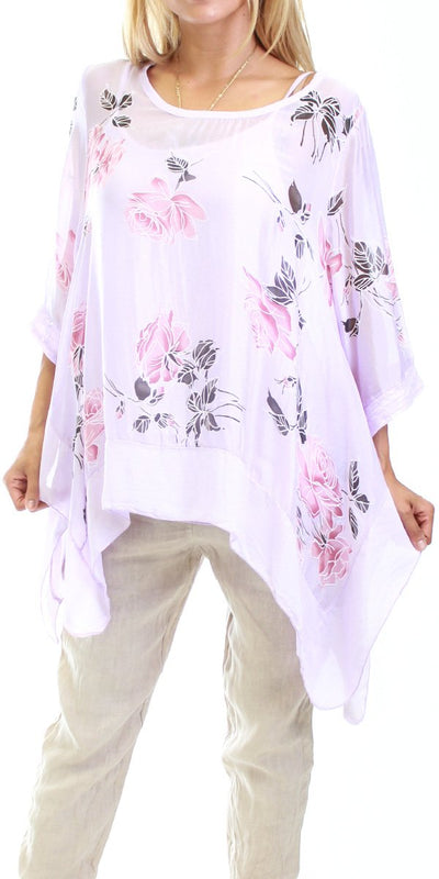 Rose Print Kaftan - Shop at Zia -- blouse, made in italy, print, silk, Tops & Blouses