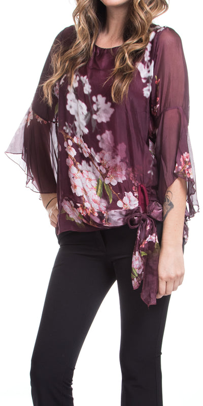 Silk Front Tie Floral Blouse - Shop at Zia -- best california outlet, best san diego outlet, california outlet, encinitas outlet, floral, italian outlet, la jolla outlet, made in italy, outlet, print, ruffle, sale, san diego outlet, silk, silk outlet, silk sale, top, Tops & Blouses