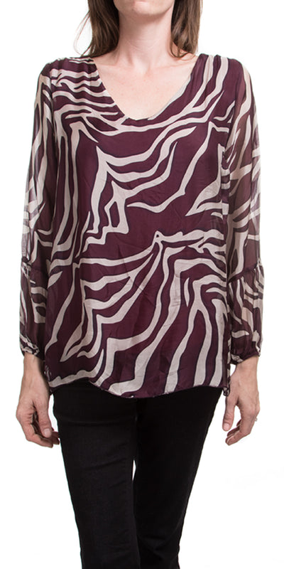 Zebra Print Blouse - Shop at Zia -- blouse, long sleeve, made in italy, print, Tops & Blouses, zebra