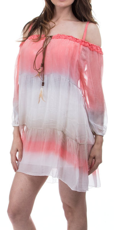 Off the Shoulder Silk Ombre Tiered Dress - Shop at Zia -- 