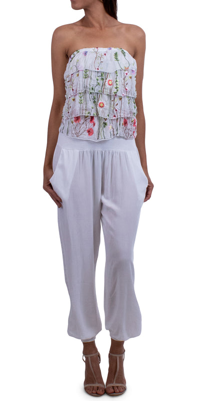 Floral Jumpsuit - Shop at Zia -- 2823f, elastic, embroidered, embroidery, floral, made in italy, one piece, one size, OS, silk, viscose