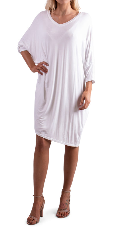 V-Neck Batwing Dress - Shop at Zia -- batwing, Classy, dress, easy fit, encinitas boutique, encinitas fashion, loose fit, Made In Italy, one size, resort wear, stretch dress, v-neck dress