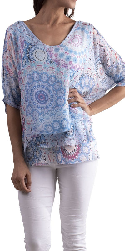 Mandalay Silk Kaftan - Shop at Zia -- blouse, long sleeve, made in italy, Mandalay, one size, print, silk, Tops & Blouses