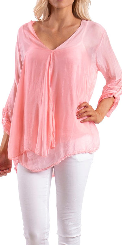 2-Piece Silk Overlay Blouse - Shop at Zia -- 2-piece, 5107, blouse, Cuffed Sleeves, made in italy, Overlay, Silk