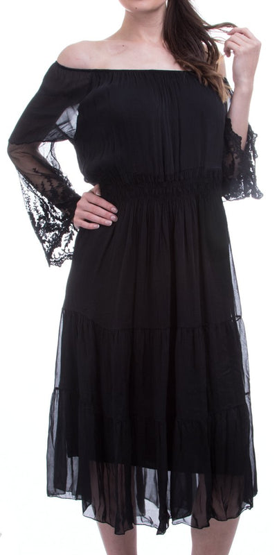 Layered Off Shoulder Dress - Shop at Zia -- dress, Dresses, long sleeve, made in italy, silk