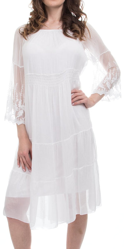 Layered Off Shoulder Dress - Shop at Zia -- dress, Dresses, long sleeve, made in italy, silk