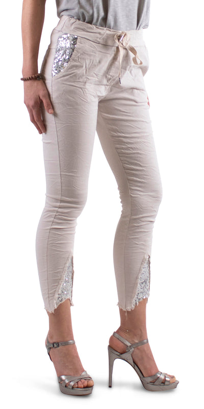 Sequin Detail Pants - Shop at Zia -- casual pants, drawstring pant, made in italy, madeinItaly, one size fits all, pant, sequins