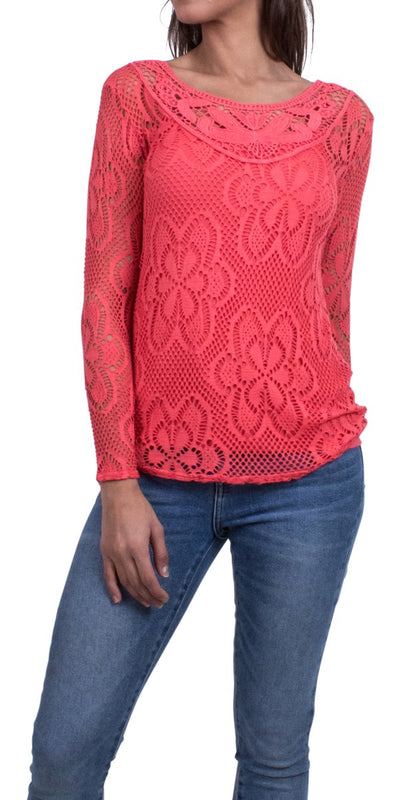 Lace-style Knit Top with Floral Design - Shop at Zia -- 62508, elastane, made in italy, one size, OS, viscose, ZIA, zia fashion store