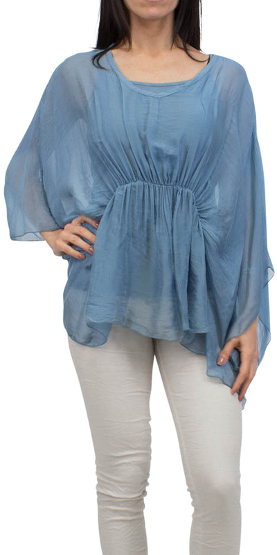 Two Piece Bat-Wing Blouse - Shop at Zia -- 62581, Bat-Wing, black, Blouse, blue, cream, made in italy, olive, silk, top, Two Piece, white