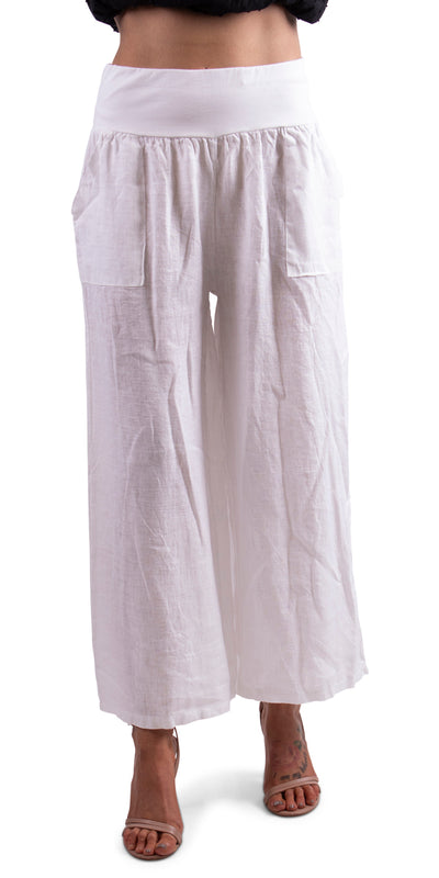 Linen Pants With Elastic Waist - Shop at Zia -- 100% linen, elastic waist, front pockets, italian linen, linen, linen pants, Wide Leg
