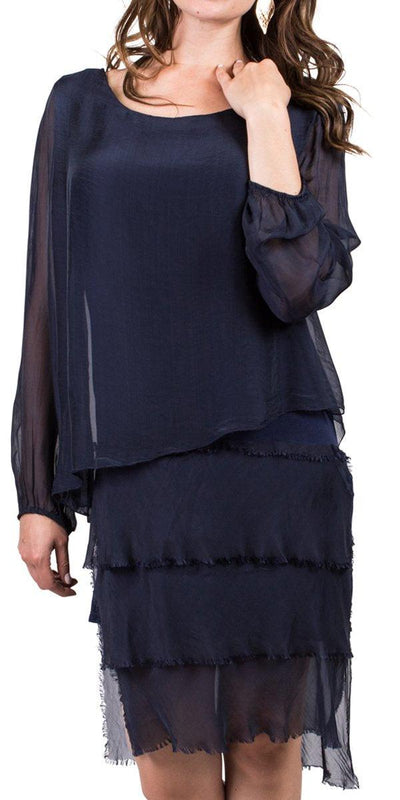 Silk Long Sleeve Dress with Frayed Edge - Shop at Zia -- dress, Dresses, long sleeve, made in italy, one size fits all, silk, Silk Dress, tunic, viscose