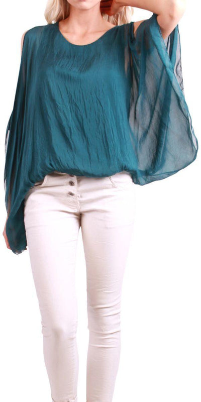 Cold Shoulder Blouse - Shop at Zia -- 7319, blouse, cold shoulder, gigi moda, italian blouse, made in italy, silk, Tops & Blouses