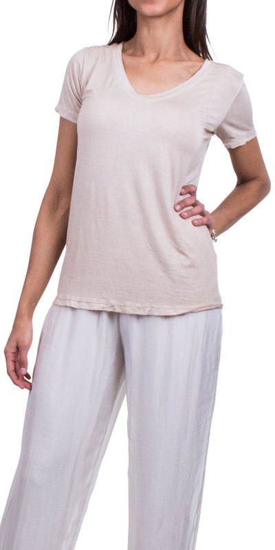 Double V Neck Cotton Top - Shop at Zia -- 73366, basics, casual, cotton, made in italy, madeinItaly, one size, one size fits all