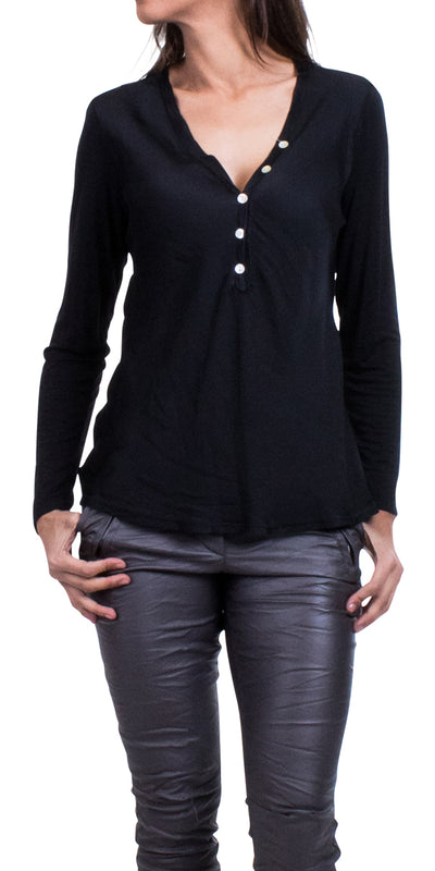 Button down V-neck Blouse - Shop at Zia -- 74104, elegant shirt, long sleeve, made in italy, madeinItaly, One Size, one size fits all, OS, Tops & Blouses, v neck, viscose