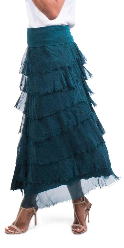 Ruffled Maxi Length Skirt - Shop at Zia -- 8601, gigi moda, made in italy, madeinItaly, maxi length, Pants & Skirts, ruffled, silk, skirt