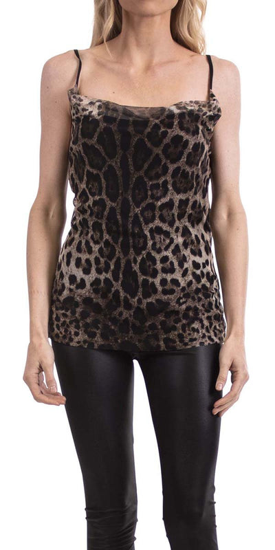 Leopard Print Cowl Neck Top - Shop at Zia -- 8685, adjustable, adjustable strap, cowl, cowl neck, elastic, leopard, leopard print, Made in Italy, one size, OS, polyester, resort, resort wear, spaghetti strap