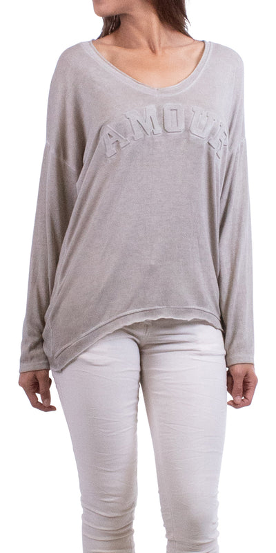 Amour V-Neck Sweater - Shop at Zia -- 50% Polyester, 50% Viscose, 8712, Amour, gray, made in italy, one size, Sweater, taupe, V-Neck
