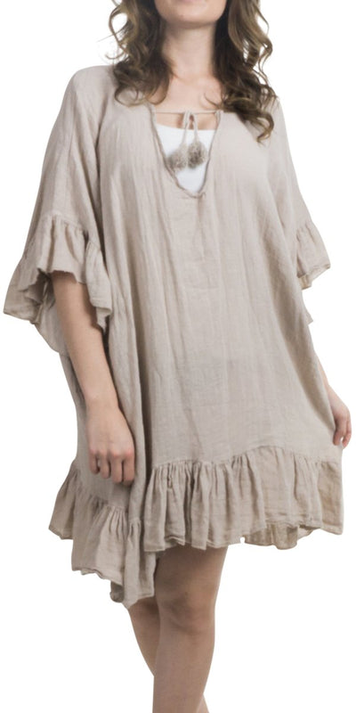 Linen Ruffle Tie Dress - Shop at Zia -- Dresses, made in italy