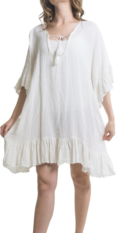 Linen Ruffle Tie Dress - Shop at Zia -- Dresses, made in italy