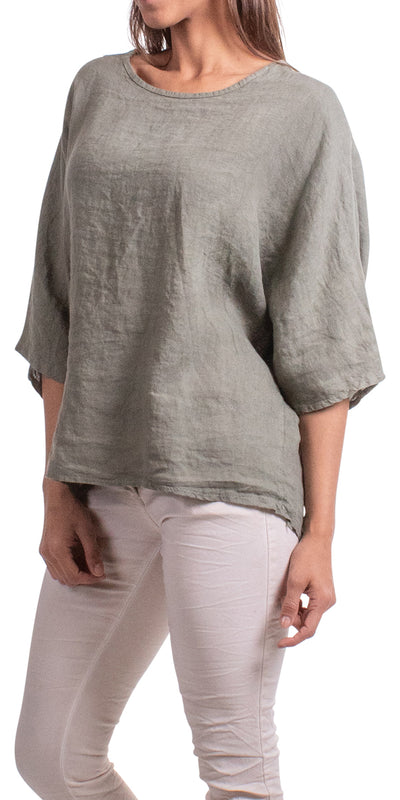 Linen Short Sleeve Top - Shop at Zia -- 100% linen, 9029, linen, linen top, made in italy, One Size, one size fits all, OS, summer top, top, Tops & Blouses