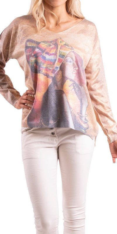Bold Queen Sweater - Shop at Zia -- fall, graphic, long sleeve, made in italy, one size, top, Tops & Blouses
