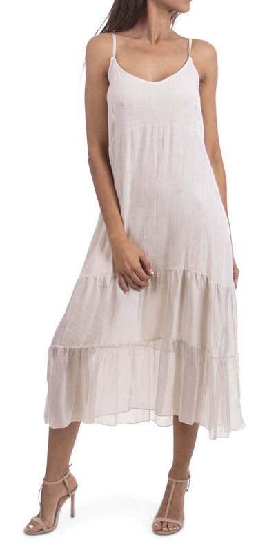 Tiered Spaghetti Strap Dress - Shop at Zia -- dress, Dresses, made in italy, one size, one size fits all, resort, resort wear, silk, viscose