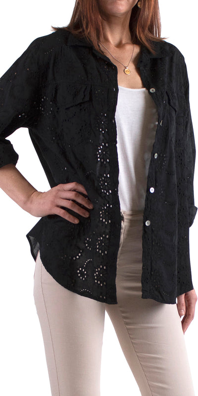 Eyelet Button-Down Shirt - Shop at Zia -- Button Down, Buttons, Collar, eyelet, Made in Italy