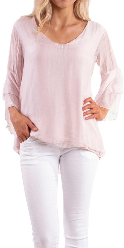 Bell Sleeve Silk Blouse - Shop at Zia -- Bell sleeve, blouse, madeinItaly, round neck, silk, Tops & Blouses