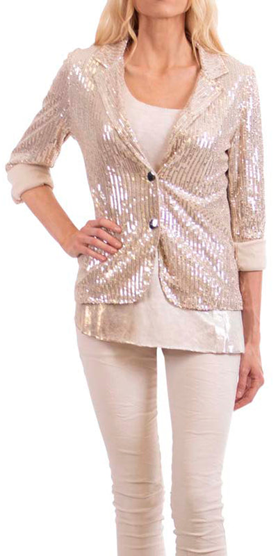 Full Sequin Blazer with Cuff Sleeve - Shop at Zia -- 93080, blazer, fall, free shipping, holiday, jacket, made in italy, nylon, polyester, resort, resort wear, sequin, viscose, winter