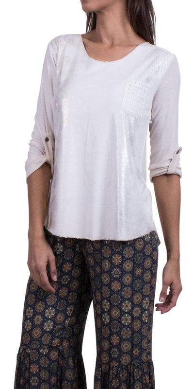 Shimmer Knit with pocket - Shop at Zia -- long sleeve, made in italy, pocket, top, Tops & Blouses, winter
